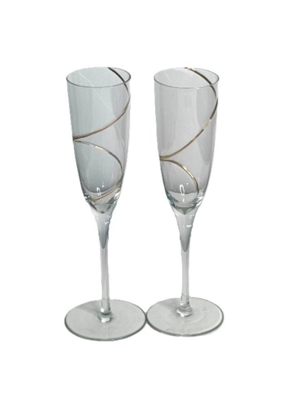 Champagne Flute Set Kosta Boda by Anna Ehrner Blown Crystal Glass Gold Swirl